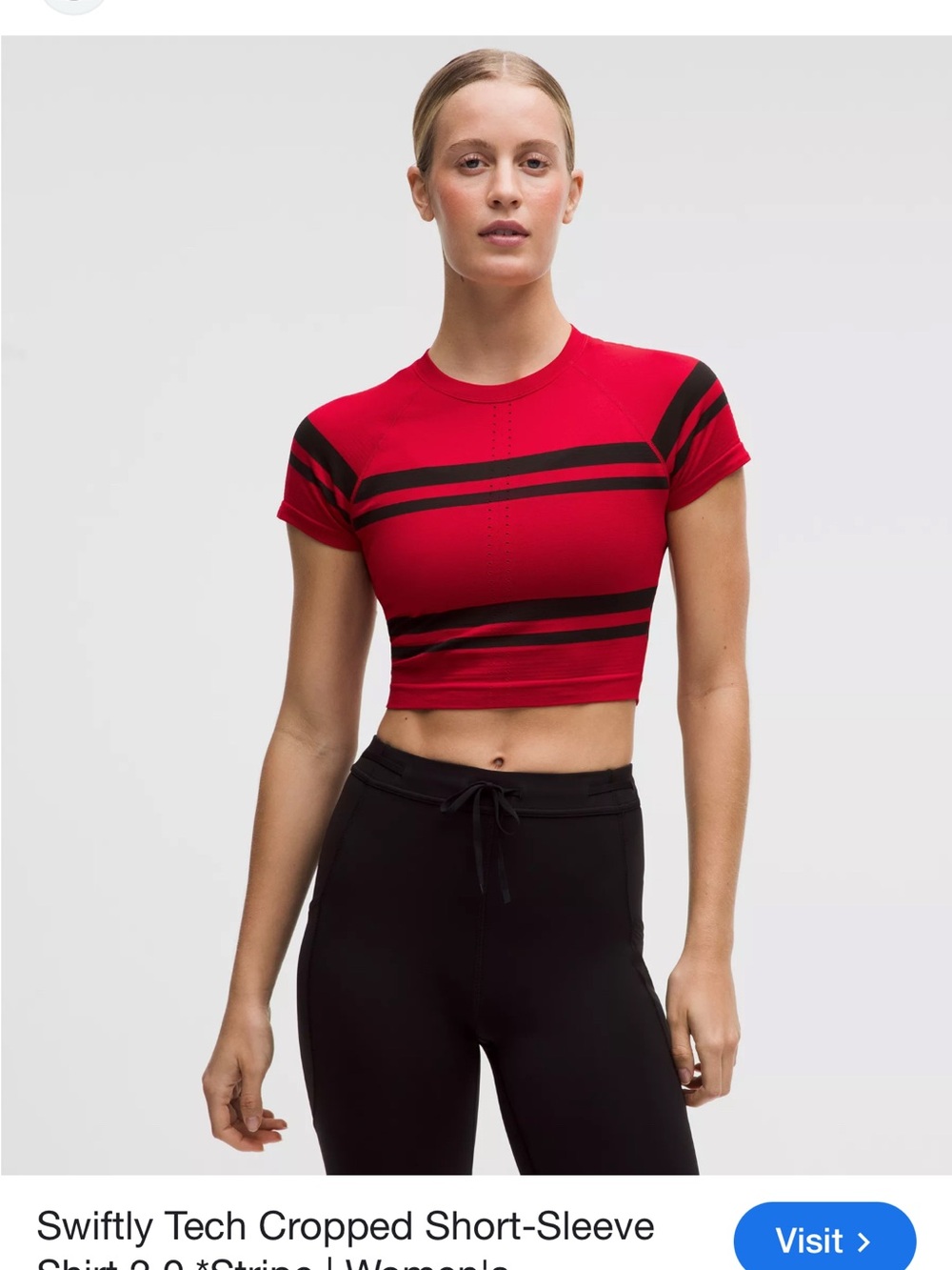 lululemon athletica Red and Black Swiftly Tech Cropped Short-Sleeve Top